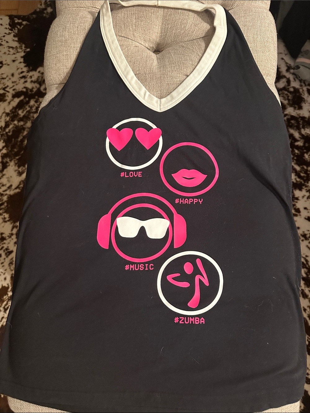 Zumba Fitness Black Tank Top with Pink and White Graphics